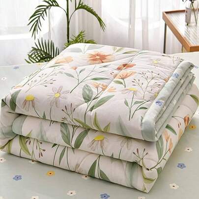 Quilted Bedspread Single Double Size, 180x200cm Green Floral Printed Pattern Bedding Coverlets Lightweight Summer Bed Throws Comforter Soft Luxury Sofa Blanket All Season