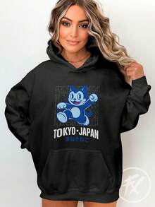 Blusa Moletom Retrô Cat Maneki Neko Gato Sorte Tokyo Japan CANGURU 3176 - Preto - Visão 5