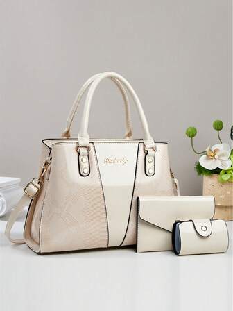 3 Pieces Set PU Handbag For Women, Elegant Fashion Tote With Coin Purse And Card Holder, Versatile Large Capacity Shoulder Bag, Chic Bag With Stylish Design, Available In Multiple Colors