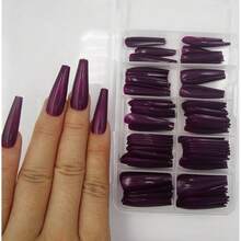 Colored Coffin Press On Nails Long Ballerina False Fake Nail Tips Full Cover Manicure Design Acrylic Nails 100pc For Women Teen FFgirls (Dark Grape){Inchcolor_nameinch:InchDarkGrapeinch} - 黑葡萄 - 查看 4