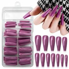 120pc Coffin Press On Nails Medium Length Colored Long Ballerina Fake Nails Full Cover Acrylic Tips False Artificial Fingernails Deep Magenta Medium Coffin Presson Nails For Women FFgirls{Inchcolor_nameinch:InchDarkMagentainch} - 深洋紅色 - 查看 1