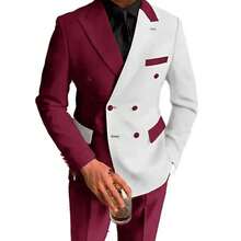 Two-Piece Suit Tuxedo Groom And Groomsmen Attire Wedding Banquet Attire - 白+酒紅 - 查看 2