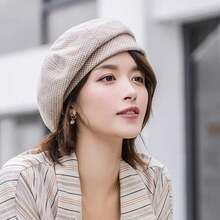 2024 Simple Women Wool Beret For Elegant Lady Winter Female Cotton Hats Plaid Vintage Octagonal Casual Autumn Cap - Cà phê - Xem 6