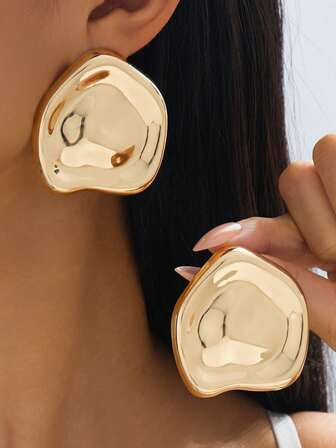 Minimalist Elegant Asymmetrical Heart & Wavy Textured Stud Earrings For Women, Suitable For Vacation, Holidays, Gifts