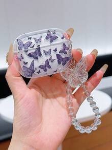 苹果蝴蝶图案耳机盒，蓝牙耳机日常保护套 - 黑色 - 查看 10