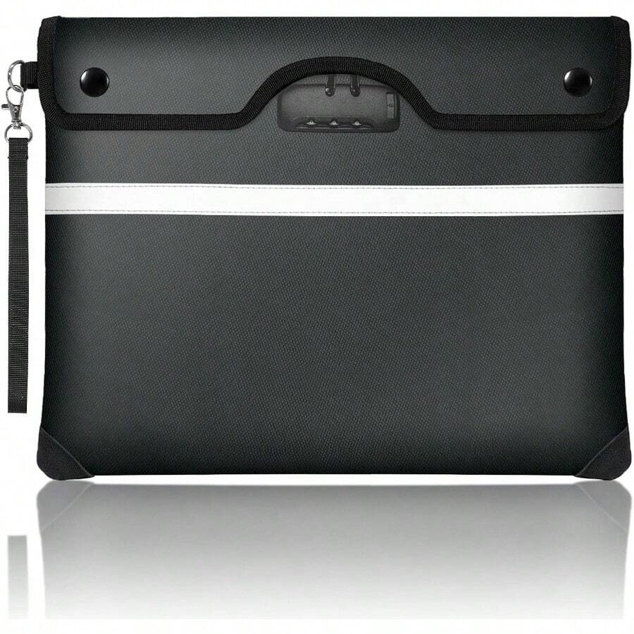 XXCV 6200°F Fireproof Document Bag With Lock 15x 11.8 Inch Fire Proof Bag For Documents With Zipper Water Resistant Fireproof Envelope With Reflective Strip Fireproof Money Bag Pouch Black - Black - View 1