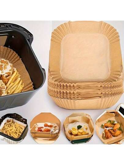 100pcs  Disposable Air Fryer Liners (6.3''), Square Paper Air Fryer Liner Pots, Paper Basket Bowls, Baking Trays, Oven Accessories, Baking Tools, Kitchen Gadgets, Kitchen Accessories