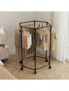 Hexagonal Rotating Hanger With Wheels -360 °   Rotating Floor Standing Hanger, Portable And Space Saving Design, Suitable For Laundry, Boutique Display, And Home Storage, Weighing 150 Pounds, Clothes Hanger, Laundry Accessories, Durable Structure - màu đen - Xem 1