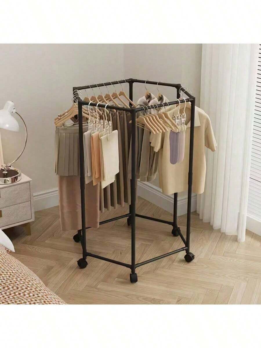 Hexagonal Rotating Hanger With Wheels -360 °   Rotating Floor Standing Hanger, Portable And Space Saving Design, Suitable For Laundry, Boutique Display, And Home Storage, Weighing 150 Pounds, Clothes Hanger, Laundry Accessories, Durable Structure - màu đen - Xem 1