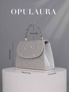 OpulAura 女士时尚银色水钻翻盖晚宴包，闪耀优雅奢华水晶装饰派对手拿包/单肩包，适合搭配正式礼服、参加派对、盛大晚宴、生日庆典、新娘配饰、婚礼等场合。 - 銀色 - 查看 3