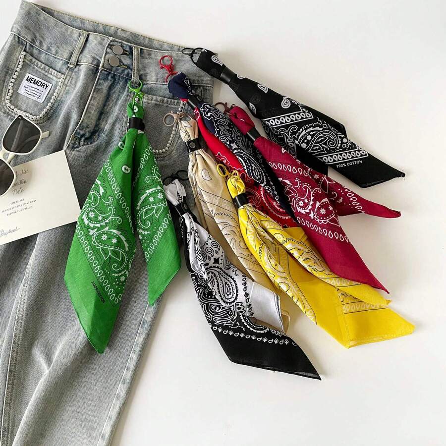 Cadena de cintura de moda, accesorio de pantalones, pañuelo de seda rojo con estampado de flores de anacardo - QM58031-Rojo - Ver 1