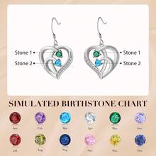 1pc Personalized Women's Birthstone Earrings, Customizable Multiple Birthstones Earrings, Christmas Gift, Birthday Gift - Silver - View 2