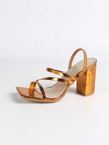 Women's Orange Simple Elegant Elegant High Heel Sandals, Square Toe Chunky Heel High Heels, Comfortable Versatile Soft Leather Shoes, Elongating Legs - Orange - View 6