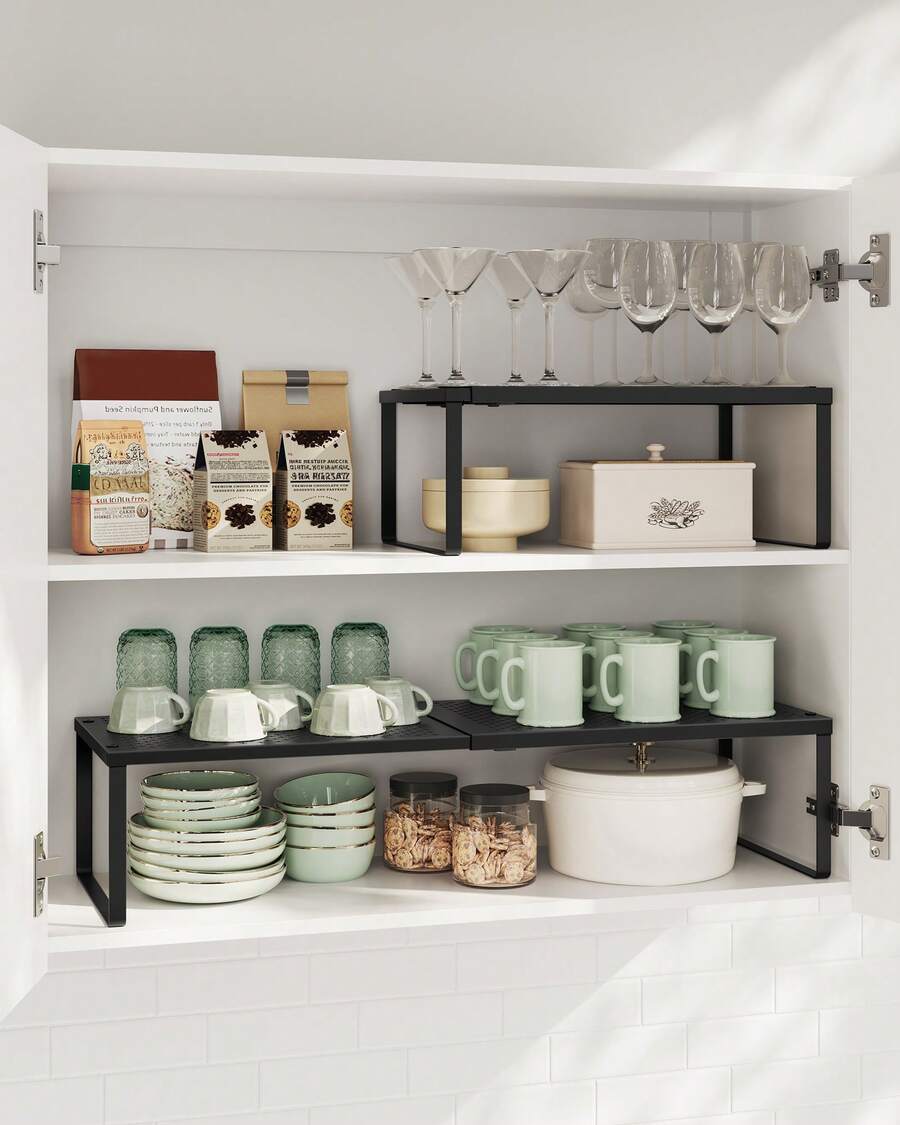 Especiero, Extensible, Organizador de Cocina, Estante de Cocina, Organizador de Armario, Estante Pequeño, Metal, Encimera, Mesa, Zapatero, Negro Mate - Negro - Ver 1