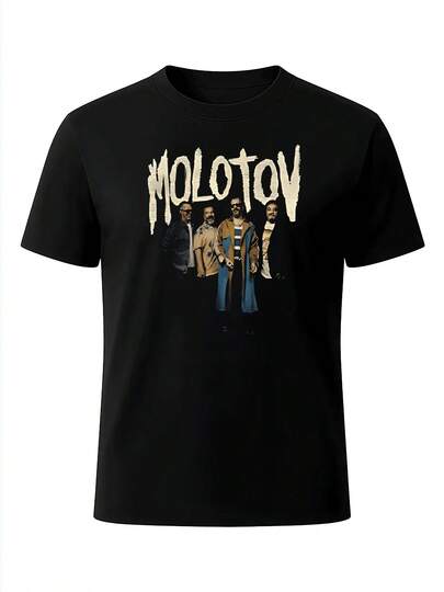 Camiseta con estampado gráfico de la banda Molotov para hombre, camiseta de cuello redondo moderna con estilo retro, ropa informal única para amantes de la música, mezcla de algodón cómoda, camiseta de manga corta de moda ¡Una adición imprescindible a tu guardarropa!