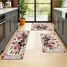 Alfombra de baño con patrón floral rosa retro - Felpudo rectangular de material sintético, absorbente y antideslizante, adecuado para dormitorios, baños, inodoros, entradas de cocina y otras decoraciones del hogar, para todo el año - Blanco - Ver 6