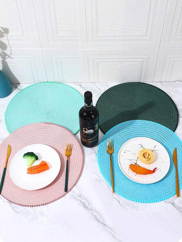 1/4/6 Stücke 38cm Polyester Pompom gewebte Tischsets & Untersetzer, waschbar rutschfest hitzebeständig, geeignet für Restaurants, Küchen, Hochzeiten, Feiern, Zuhause, Outdoor-Veranstaltungen, Picknicks, Geburtstagsfeiern, Dekoration für Halloween, Thanksgiving, Weihnachten, Valentinstag