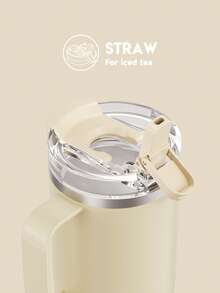 Meoky 14oz Stainless Steel Insulated Tumbler With Handle - Leak-Proof, Thermal Travel Mug With Straw, Vacuum Insulated, Hot & Cold - Beige - View 6