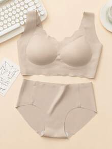 Bộ 4 áo ngực không dây thoáng khí thoải mái liền mạch màu trơn dành cho nữ, áo ngực và quần lót nữ - Nhiều màu - Xem 2