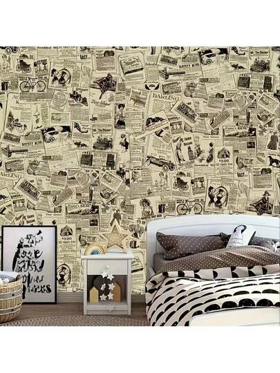 Roll Of Retro Newspaper Wallpaper, Ready To Peel Paste Geel Self Adhesive Contact Paper, Detachable Wallpaper Roll, Tenants ate Closets, Lockers, Cabinets, Drawer Linings, Home ation view 5