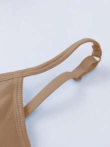 1pc Women's Solid Color Ribbed Camisole With Padded Bust, Casual Cropped Tank Top