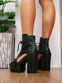 New Thick Sole Hollow Breathable Women Boots - Black - View 5