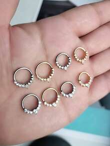 一体式不锈钢银色和金色鼻环套装，女士鼻钉，鼻中隔环饰品，鼻部穿孔饰品，吊坠鼻环配饰，女士身体饰品，鼻部穿孔饰品。 - 圓形 - 查看 4