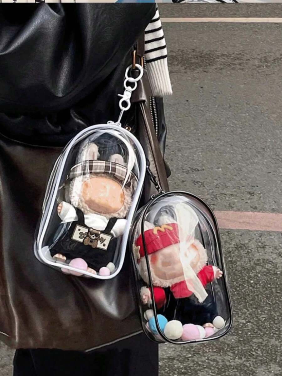 1pc Cute Plush Doll Storage Bag, Transparent Portable Protective Pouch To Hang On Bags/Luggage, Waterproof PVC Material, Fashionable Protective Case (Doll Not Included)