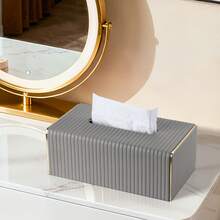 条纹 PU 皮革纸巾盒，北欧奢华风格酒店金边纸巾盒，适用于客厅卧室，创意大号餐巾纸分配器，母亲节礼物，家居浴室装饰，浴室收纳，秋季装饰，返校 - 彩色 - 查看 11