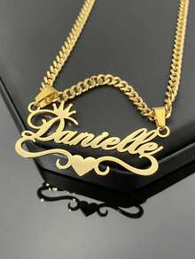 Customized Dainty Nameplate Necklace, Custom Name Stainless Steel Necklace, Personalized Nameplate, Golden Love Gold Name Necklace, 18K Gold Filled Name Necklace,Suitable For Women, Personalized Gift For Friends, Couples And Family, Special Design Birthday Gift Jewelry Gold Stylish,Fall Fashion,Vintage,Unisex,Simple,Casual,Hipster,Goth,Punk Custom,Personalized,Unique Ideal Gifts For Her Her,Boyfriend,Girlfriend,Dad,Mom,Family,Friends,Pets,Son,Daughter,Grandparents For Anniversaries,For Valentine's Day,For Mother's Day,For Birthdays,For Graduation,For Father's Day,For Weddings,For Daily Wear,For Party,For Prom - 彩色 - 查看 8