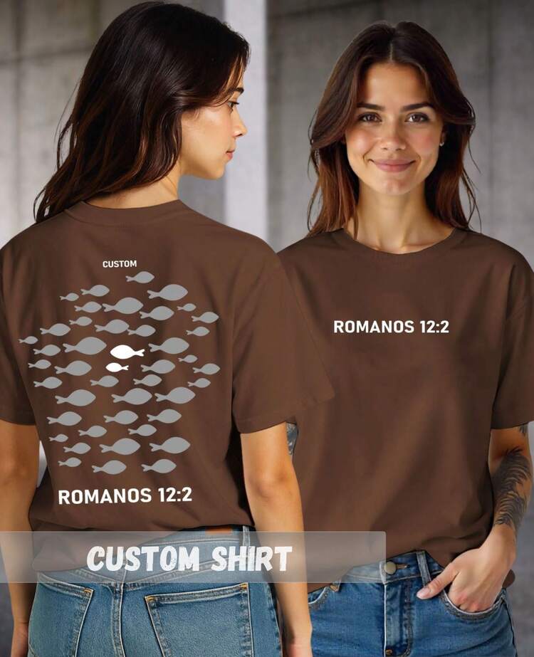 Unisex Religious Streetwear T-Shirt Romans 12:2 New Testament Verse Faith God Swimming Against The - Rust Brown - View 2