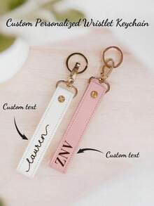 定制真皮钥匙扣，独特定制姓名/电话号码标签，个性化钥匙链，防丢，复古风格钥匙扣，适合送给男女朋友、家人，情人节、圣诞节、父亲节、伴郎礼物，个性化腕带钥匙扣 - 彩色 - 查看 1