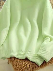 Áo len dệt kim màu trơn mềm mại và ấm áp dành cho nữ, trang phục thường ngày cho mùa thu - Màu xanh Bạc hà - Xem 4