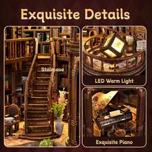 DIY Miniature House Kit, Reading Nook Kit, Wooden Bookshelf Craft Kits With 3D Puzzles, Dollhouse Kit With LED Light, Mini Building Kit For Adults And Teens (Dream Reading Room) - màu nâu - Xem 6