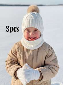 3pcs/Set Kids Knit Hat + Gloves + Scarf Set, Unisex Korean Style Warm Winter Accessory Set - 3 Pcs - View 16