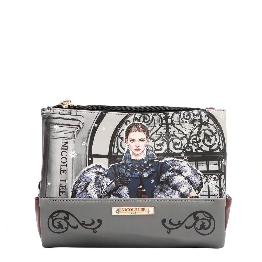 Cosmetiquera NicoleLee de tres cierres print Moda - Gris - Ver 1
