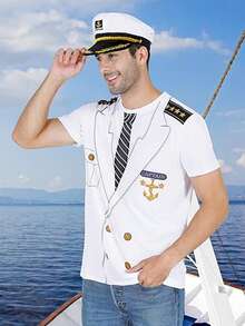 1顶男女通用刺绣船长帽，制服道具船长帽，适合派对配饰