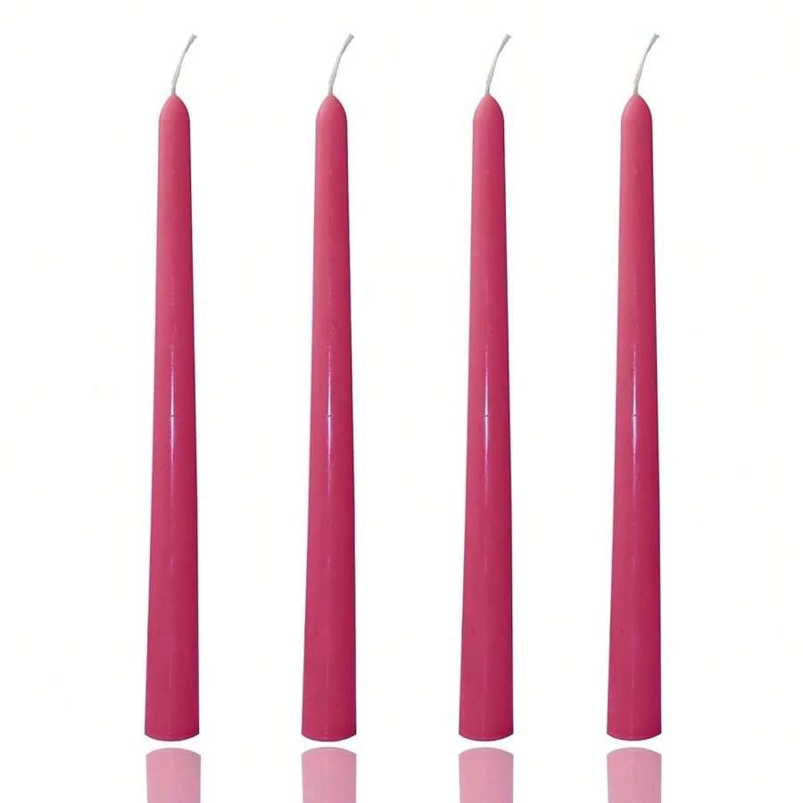 10 Inch Gradient Taper Candles,Set Of 4 Tapered Candle, Tall Candlesticks,Conical Stick Candles,Less,Home Dinner, Party, Wedding, Halloween, Christmas (Rose Red, 10inch){Inchcolor_nameinch:InchRoseRedinch,Inchsize_nameinch:Inch10inchinch} - Mawar Merah - View 1