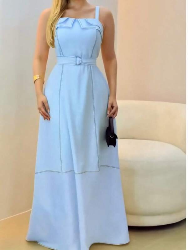 Vestido Longo Feminino com Cinto – Look Luxo para Festas Natal e Ano Novo