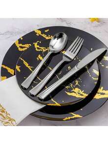 50/25/12 piezas Juego de cubiertos plateados: Cuchillo/Tenedor/Cuchara, Tenedor y Cuchara de ensalada, Cuchara de postre, Cuchara para pasta, Utensilios de servir, Cubertería de cocina, Juego de vajilla, Adecuado para bodas, fiestas de cumpleaños, reuniones familiares, útiles escolares, fiestas escolares, restaurantes, cocinas, cenas de Navidad, eventos de trabajo en equipo al aire libre, también es un gran regalo para familiares, amigos y mayores.