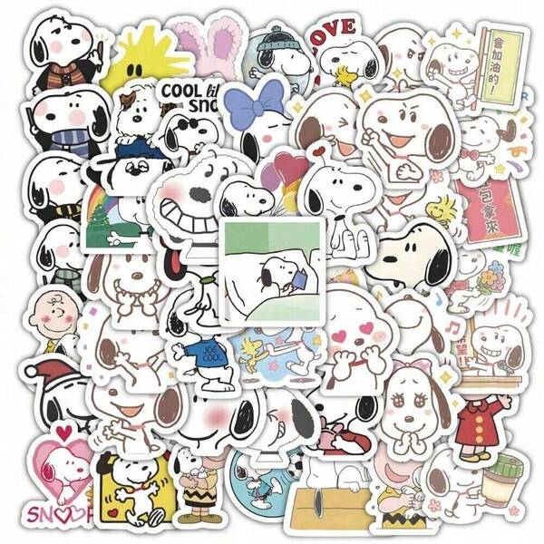 SNOOPY 一套/60张卡通贴纸，笔记本、日记本装饰贴纸，防水，款式随机，圣诞礼物，圣诞袜填充物，圣诞装饰品