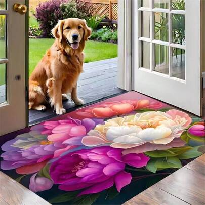 1pc 3D Colorful Peony Pattern Plush Carpet, Suitable For Holiday Decoration, Christmas, Christmas Decorations, Christmas Home Decor, Christmas Gifts, Living Room Carpet, Carpet, Living Room Area Rug, Area Small Rug, Bedroom Carpet, Home Decor, Large Carpet For Living Room, Room Decoration, Washable Carpet, Plush Carpet, Furry Carpet, Autumn/Winter Carpet, Thick/Plush