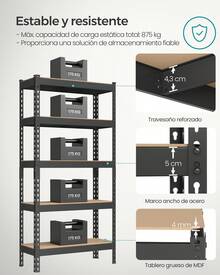 SONGMICS Estantería de 5 Niveles, Estantería de Almacenamiento, Montaje sin Tornillos, Estantes Ajustables, 30 x 75 x 150 cm, Negro - Negro ahumado - Ver 4