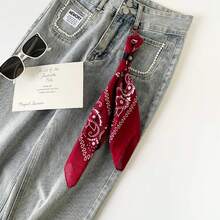 Cadena de cintura de moda, accesorio de pantalones, pañuelo de seda rojo con estampado de flores de anacardo - QM58031-Rojo - Ver 8