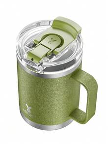 14盎司不锈钢保温杯，带手柄 - 防漏真空保温旅行杯，带吸管，冷热皆宜 - 橄欖綠 - 查看 8