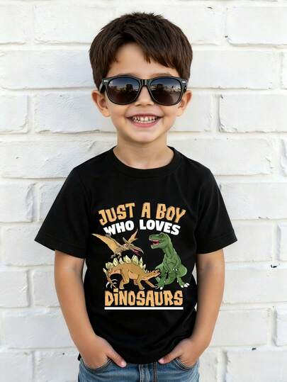 男童卡通恐龙印花圆领短袖休闲T恤