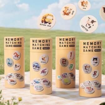 1 Set Children's Wooden Memory Matching Puzzle Game Set (4 Themes: Dinosaur/Number/Transportation/Animal) - Parent-Child Interactive Early Education Toy, Gift For Boys & Girls, Fun Thinking Training Tabletop Game, Children Interactive Game