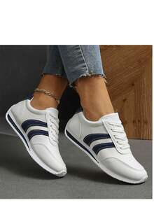 女士休闲户外运动鞋，几何图案运动针织系带运动鞋，适合居家及所有季节穿着