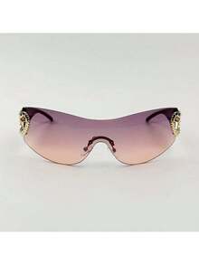 Y2K One-Piece With Heart-Shaped Decorative Frame And Wrap-Around Lenses For Women's Fashionable Eye Protection - 金紫粉紅 - 查看 6