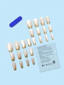 24片短方形3D镀金法式按压美甲贴片，猫眼造型，套装包含1瓶果冻胶和1把指甲锉。这款可卸美甲贴片适合女性和女孩在派对、舞会和日常场合佩戴。它们可卸下且可重复使用，保持低调奢华的外观，简约而不失高贵，展现优雅高端的风格。猫眼美甲贴片